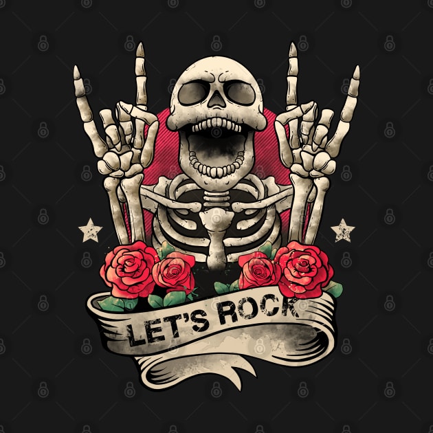 Lets Rock Rock&Roll Skeleton Hand Vintage Retro Rock Concert by MerchBeastStudio