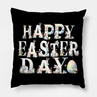 watercolor Springtime Rabbits and Eggs Decor to HAPPY EASTER day Joyful Easter Bunny Greetings Celebration Festive Pillow