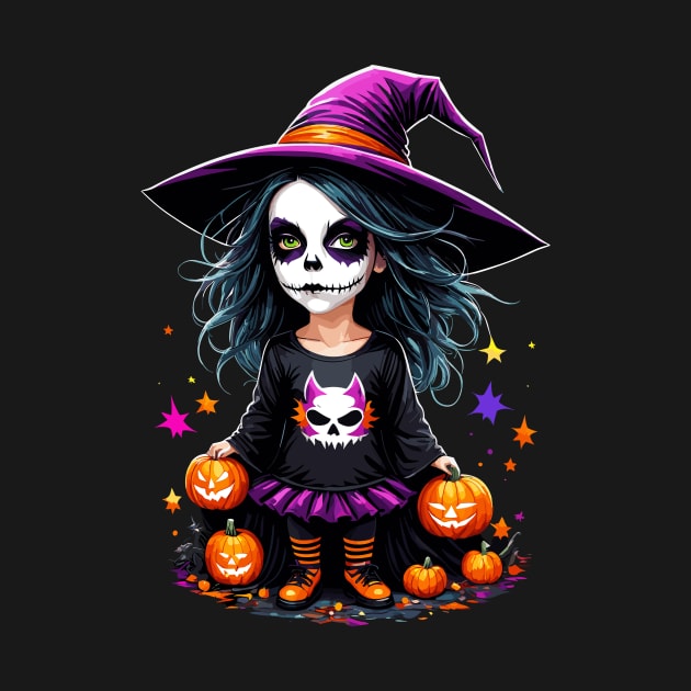 Cute Adorable Kawaii Halloween Witch by Sandy Richter Art & Designs