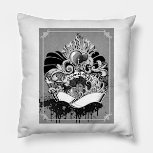 Skull Fire Crown Heart Playing Cards Pillow