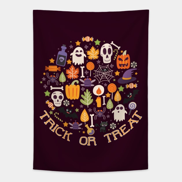 Retro Trick Or Treat Halloween Collage Tapestry by LittleBunnySunshine