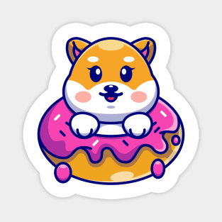 Cute baby shiba inu dog with doughnut cartoon Magnet