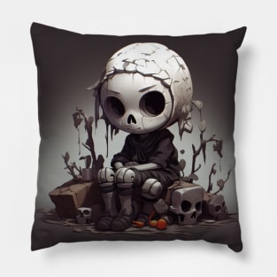 Cute preppy skeleton sitting in despair Pillow