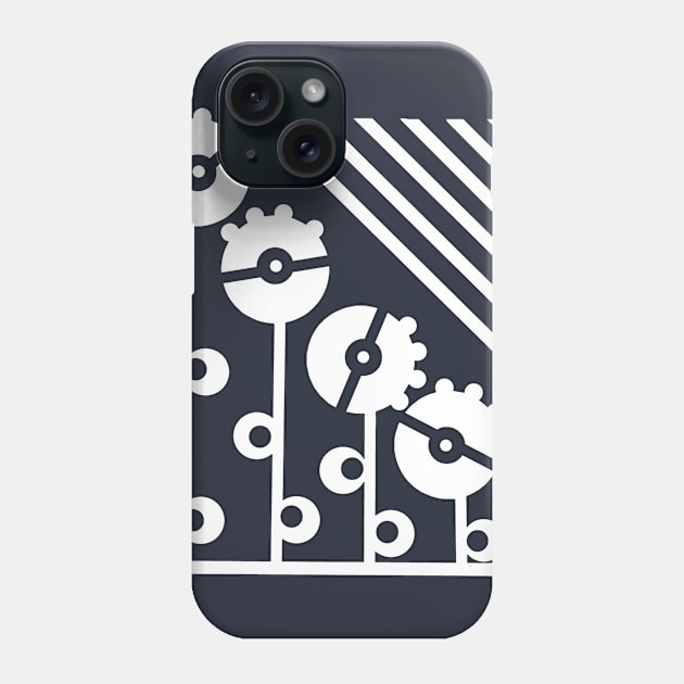 White Mechanical Flowers - Navy Phone Case by Design Fern