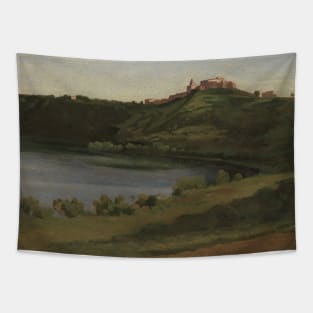 Lake Albano and Castel Gandolfo by Jean-Baptiste-Camille Corot Tapestry