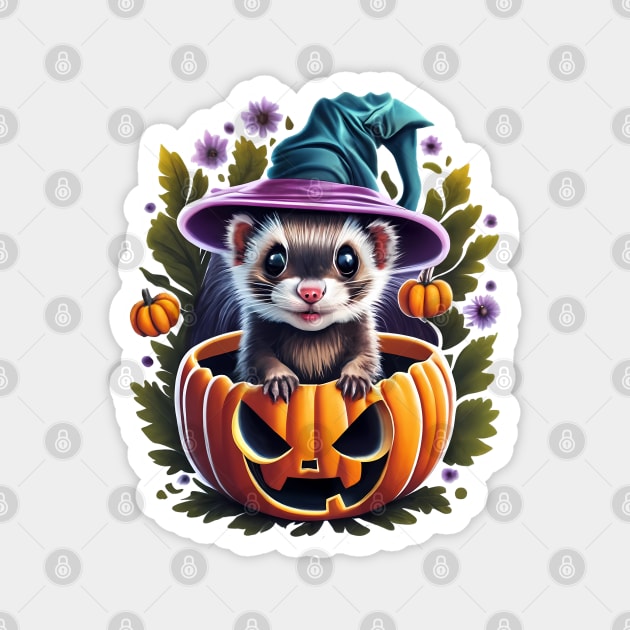 Halloween ferret pumpkin Magnet by PrintSoulDesigns