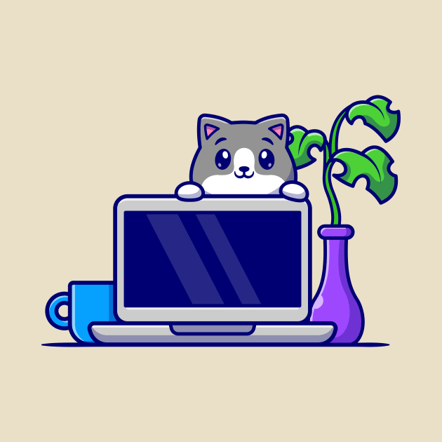 Cute Cat Behind Laptop Cartoon by Catalyst Labs