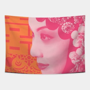 Chinese Opera Star Blush Pink with Orange Double Happiness Symbol- Hong Kong Retro Tapestry