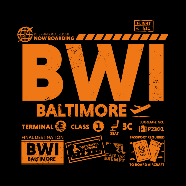 Vintage Baltimore BWI Airport Code Travel Day Retro Travel Tag by Now Boarding