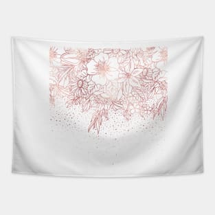 Rose gold hand drawn floral doodles and confetti design Tapestry