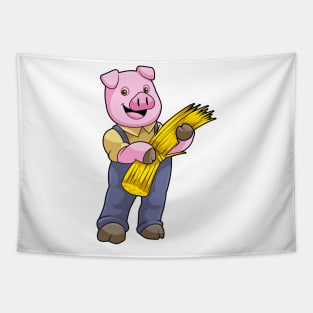 Pig as Farmer with Straw Tapestry