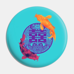 Double Happiness Koi Fish - Yoga Calm Vibe Pink Purple and Orange Pin