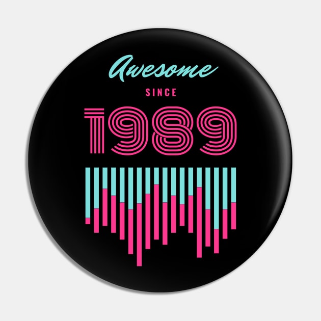 Blue and Pink Retro Birthday Event Pin by ACH PAINT