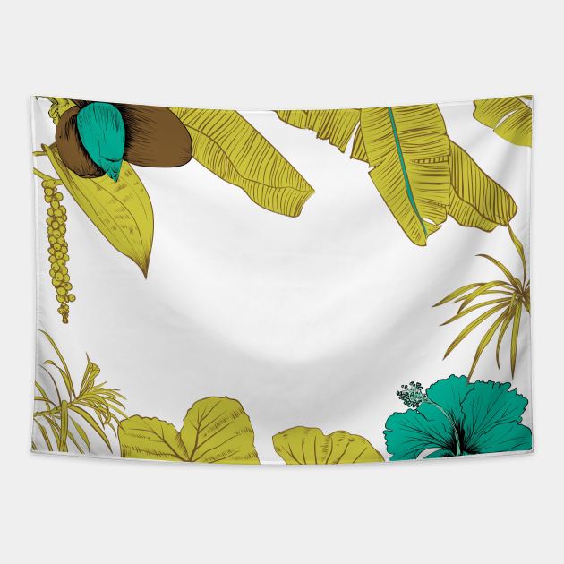 Seamless tropical pattern with banana palms Tapestry by Olga Berlet