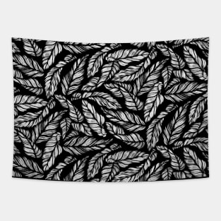 Inverted Black and White Leaves Tapestry