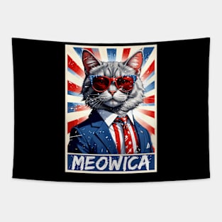 Funny Cat Lovers God Bless Meowica Patriotic 4th of July Tapestry