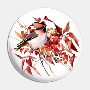 Waxwing Bird and Berries Pin