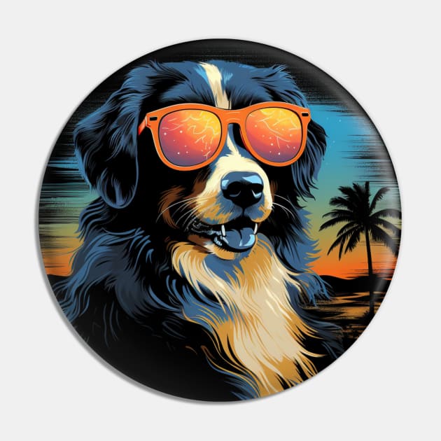 Retro Wave Australian Shepherd Dog Shirt Pin by Miami Neon Designs