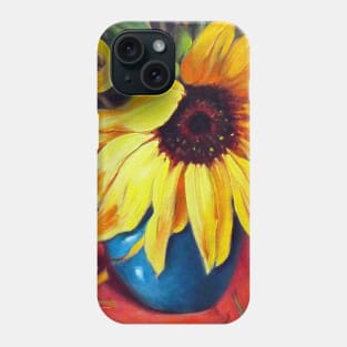 Classic Sunflower in Blue Vase Phone Case