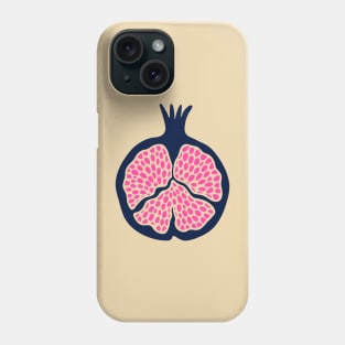 POMEGRANATE Fresh Plump Ripe Tropical Fruit in Dark Blue with Cream and Fuchsia Hot Pink Seeds - UnBlink Studio by Jackie Tahara Phone Case