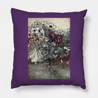 Fairies Pretending to be Flowers - Peter Pan in Kensington Gardens - Arthur Rackham Pillow