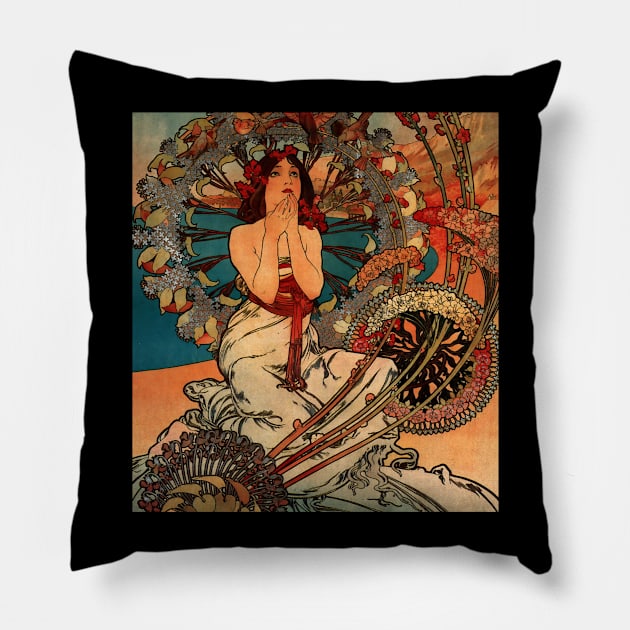 Alphonse Mucha Vintage Poster Art Design Pillow by PaperMoonGifts