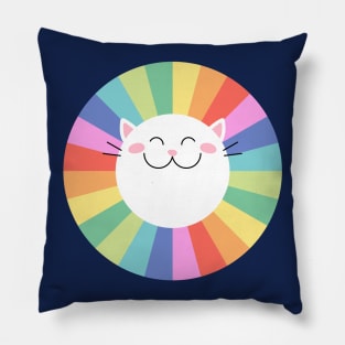 Happy Smiley Cat on Colorful Rainbow Pillow