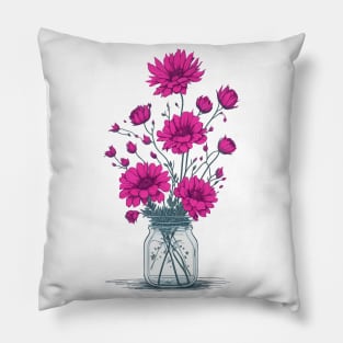 pink Flowers in a Mason Jar Pillow