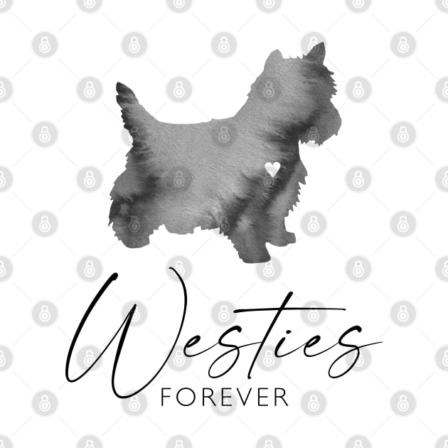 West Highland White Dog Lover Gift - Ink Effect Silhouette - Westies Forever by Elsie Bee Designs