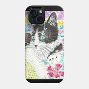 Black and white cat blue eyes Phone Case