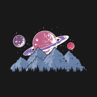 Saturn and Planets Mountain T-Shirt