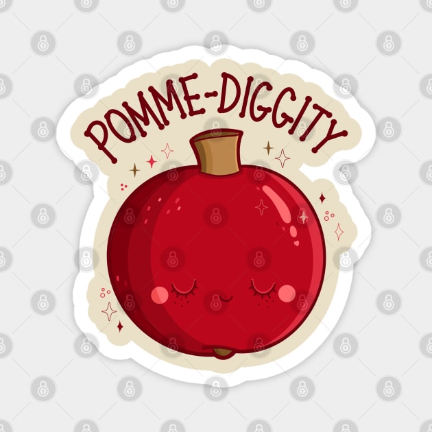 “Pomme-Diggity” Cute Grinning Pomegranate Magnet by CyndiCarlson