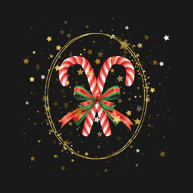 Christmas Candy Canes in a Golden Frame by Tee Trendz