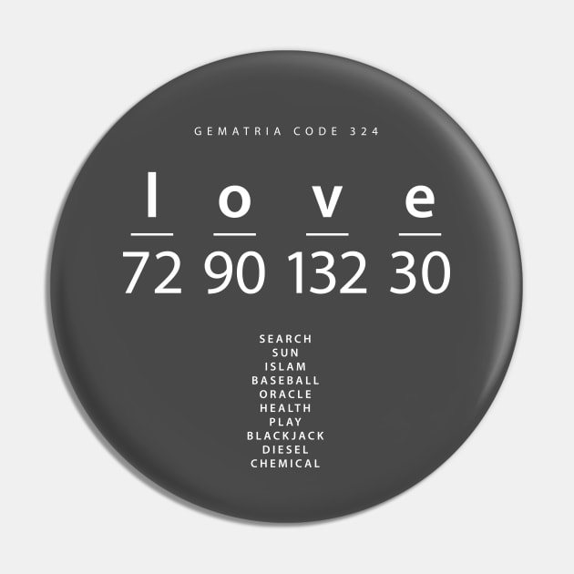 Love word code in the English Gematria Pin by Creative Art Store