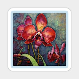 Red Folk Art Orchids Magnet