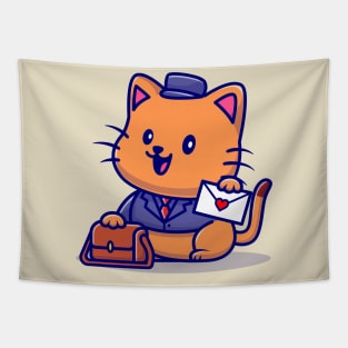 Cute Cat Postman Cartoon Tapestry