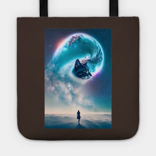 Galaxy Cat Double Exposure - Modern Digital Art Tote