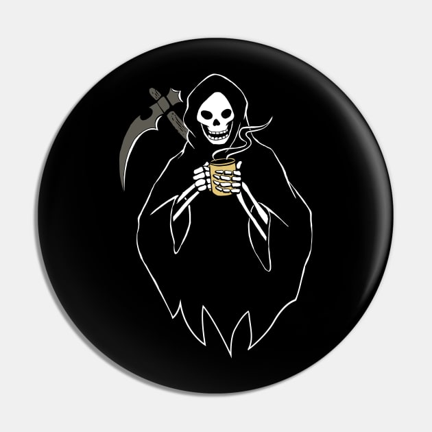 Grim Reaper Loves Coffee Fan Gift Pin by atomguy