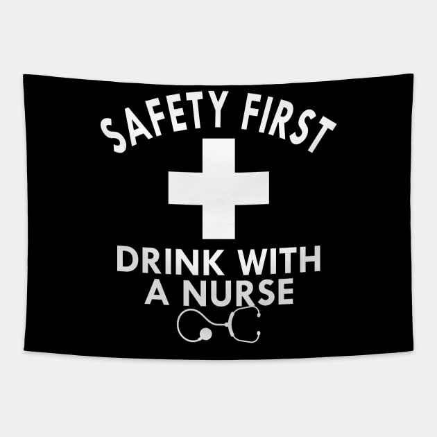 Nurse - Safety first drink with a nurse Tapestry by KC Happy Shop