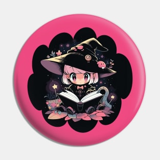Baby Witch Sagittarius Zodiac Sign Reading Spell Book Chibi Style Pin