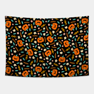 Cute Pumpkins and Flowers Tapestry