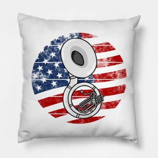 Sousaphone USA Flag Sousaphonist Brass Musician 4th July Pillow