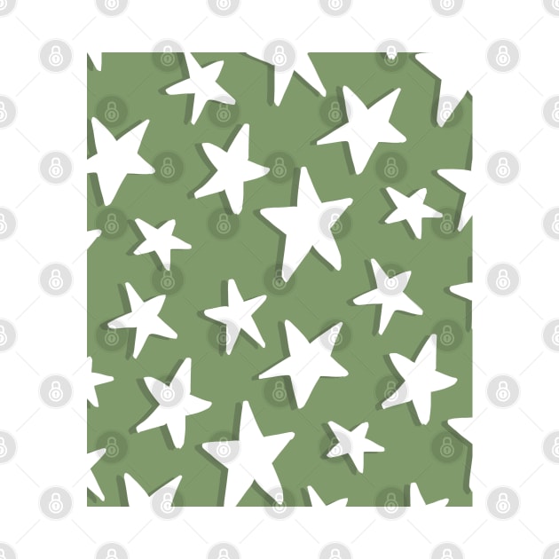 Sage and Olive Green Sketchy Stars by OneThreeSix