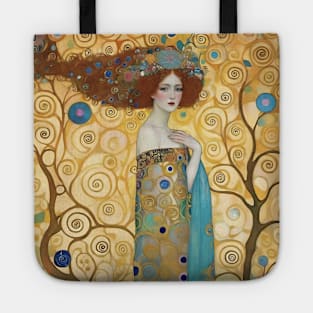 Gustav Klimt's Gilded Serenity: Inspired Woman in Radiant Elegance Tote