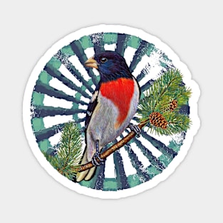 Rose-breasted Grosbeak Retro Circle Wheel Design Magnet