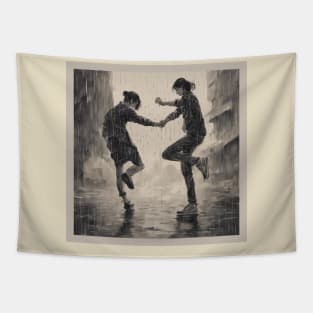 Dancing In The Rain In Black And White Tapestry