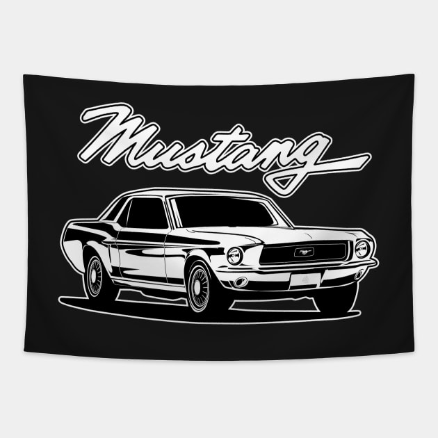 Ford Mustang first generation 1965 vintage cobra pony GT  illustration graphics Tapestry by ASAKDESIGNS