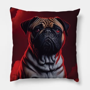 a pug in the sky portrait painting Pillow