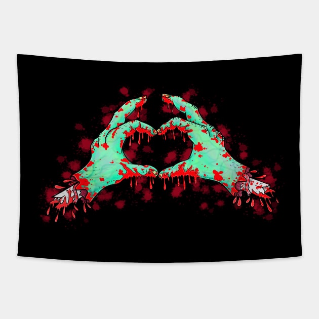 Zombie heart hands Tapestry by Squatchyink