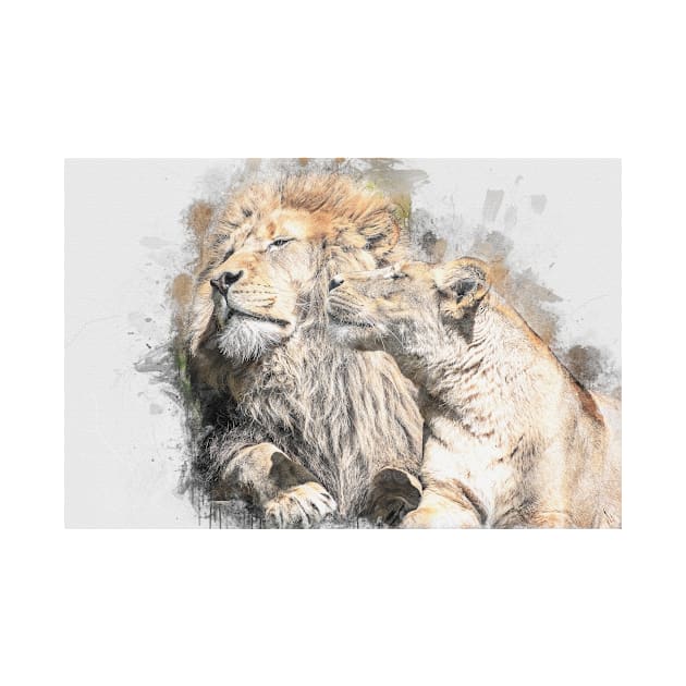 Lioness Lion Animal Wild Africa Jungle Safari Couple Wildlife by Cubebox